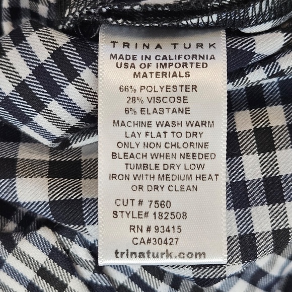 Trina Turk Pants Womens 2 Black Plaid Cropped Wide Leg Made USA 182508 Stretch - Picture 9 of 9